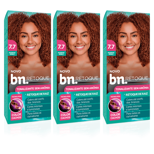 Kit Tonalizante Marrom Avelã 7.7 Sem Amônia 90g (3 itens) | bn.Cachos